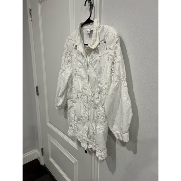 LIMS Lace Button Front Shirt White Collared 3/4 Sleeve Career Bohemian Artsy - Picture 3 of 8